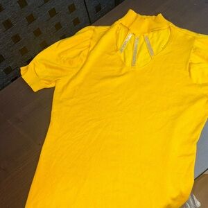 Women’s love ever after Yellow keyhole neck Top with Embellished Neckline sizeXL